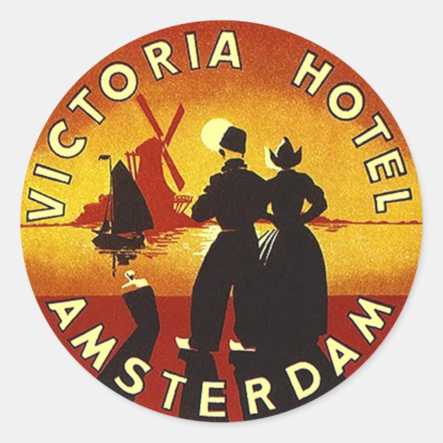 Vintage Travel Luggage Stickers Vi Hotel Amsterdam (Front)