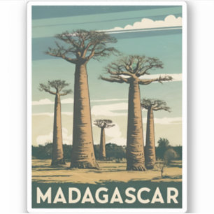 Vintage Travel Madagascar Baobab Tree Retro Scenic