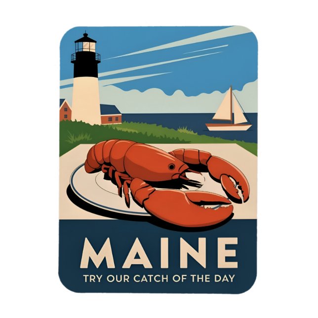 Vintage Travel Maine Lobster Seafood Retro Scenic Magnet (Vertical)