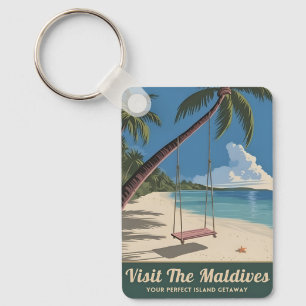 Vintage Travel Maldives Island Seaside Scenic Key Ring