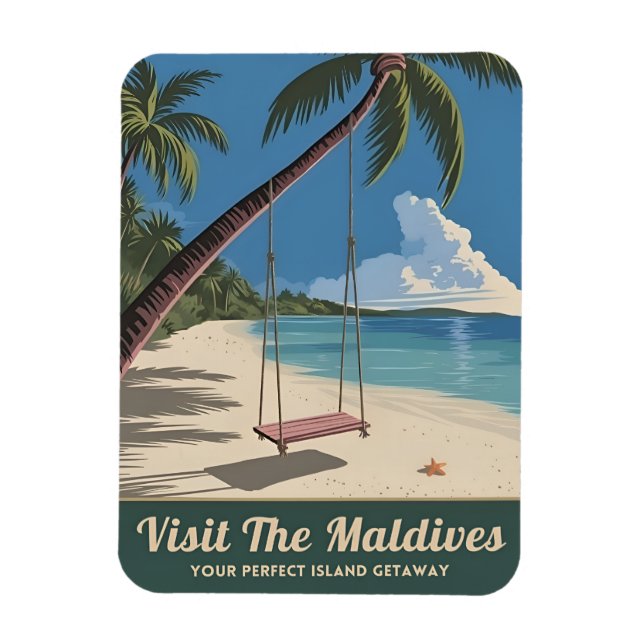 Vintage Travel Maldives Island Seaside Scenic Magnet (Vertical)