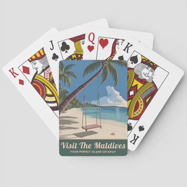 Vintage Travel Maldives Island Seaside Scenic Playing Cards (Back)