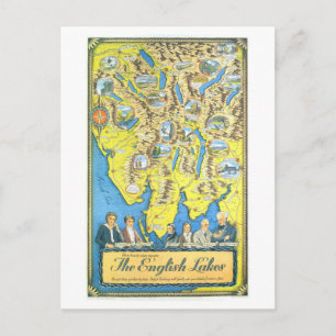 Vintage Travel Map of Lake District in England Postcard
