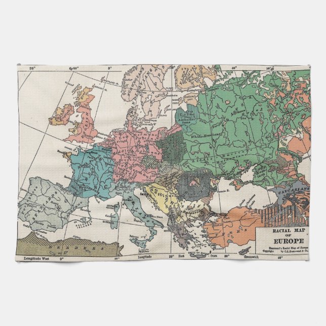 Vintage Travel Map Tea Towel (Horizontal)
