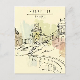 vintage travel Marseille France retro tourism Postcard