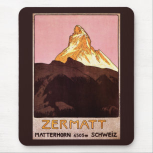 Vintage Travel, Matterhorn Mountain, Switzerland Mouse Pad