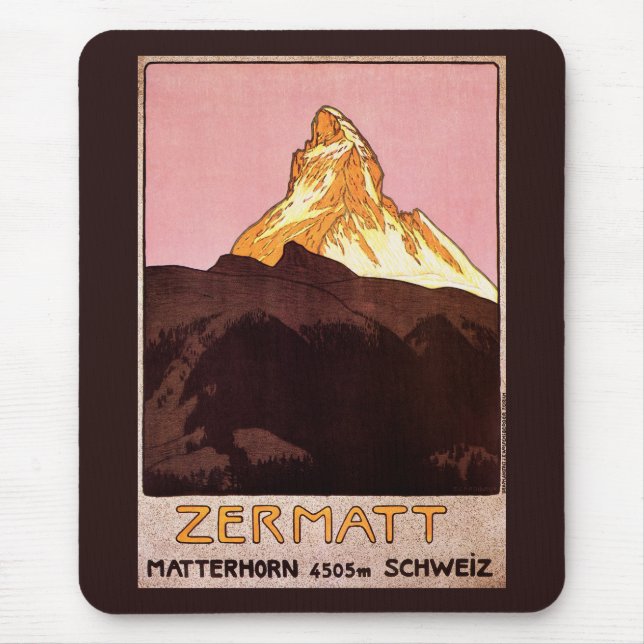 Vintage Travel, Matterhorn Mountain, Switzerland Mouse Pad (Front)