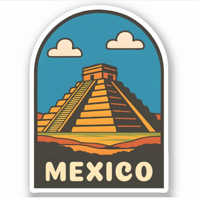 Vintage Travel Mexico Aztec Pyramid Retro Scenic (Front)