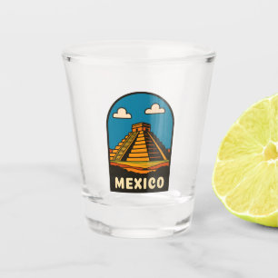 Vintage Travel Mexico Aztec Pyramid Retro Scenic Shot Glass