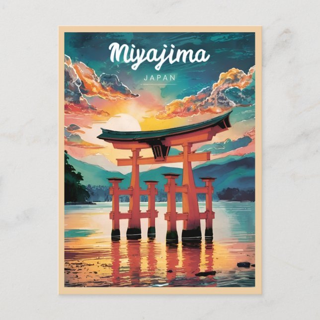 Vintage Travel Miyajima Island Japan Retro Sunset  Postcard (Front)