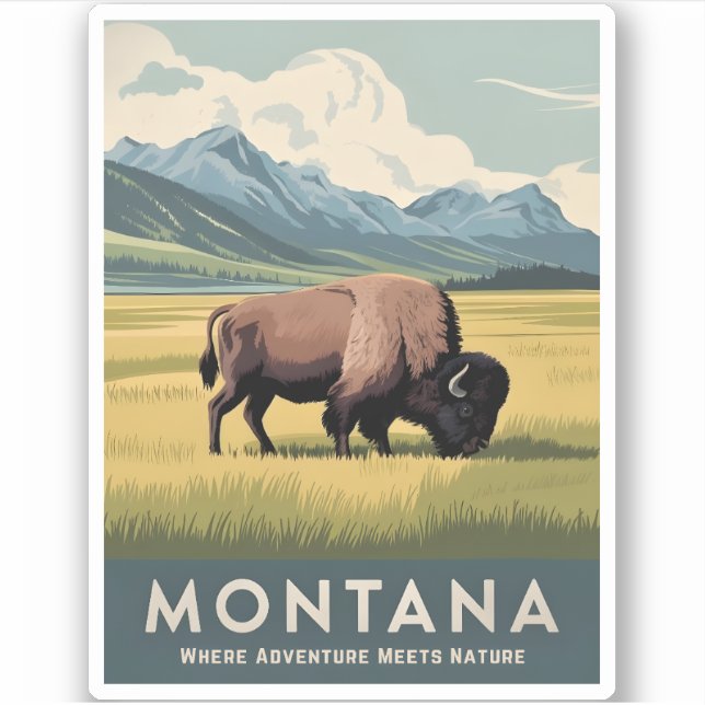 Vintage Travel Montana Bison Wildlife Retro Scenic (Front)