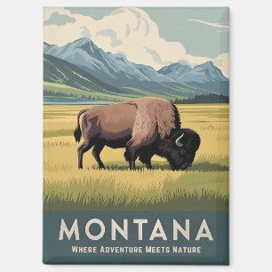 Vintage Travel Montana Bison Wildlife Retro Scenic Magnet