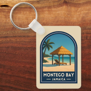 Vintage Travel Montego Bay Jamaica Beach Retro Key Ring