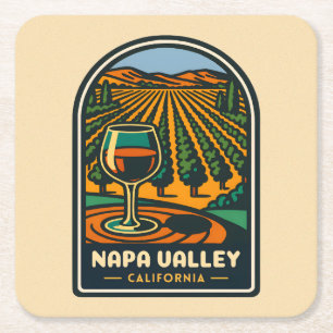 Vintage Travel Napa Valley California Winery Retro Square Paper Coaster
