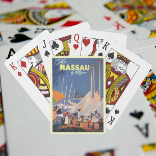 Vintage Travel, Nassau Harbour, Florida, Sailboats Playing Cards