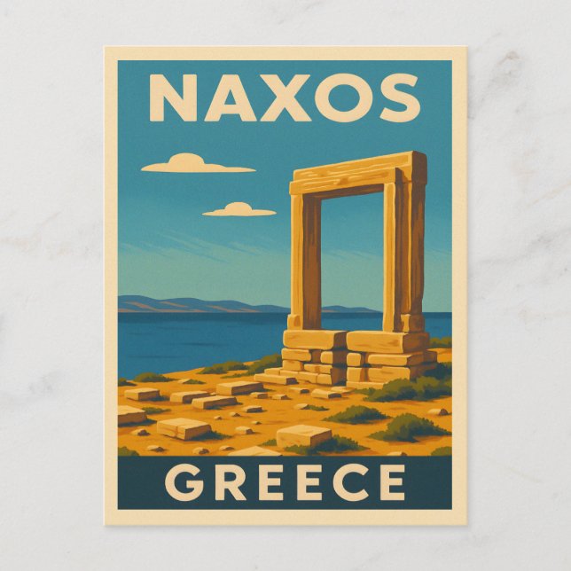 Vintage Travel Naxos Greece Coastal Retro Scenic Postcard (Front)