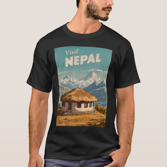 Vintage Travel Nepal Himalayas Retro Scenic  T-Shirt (Front)