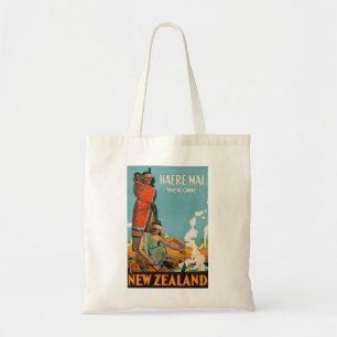 Vintage Travel New Zealand Haere Mai Welcome Maori Tote Bag