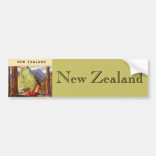 Vintage Travel, New Zealand Landscape Native Woman Bumper Sticker