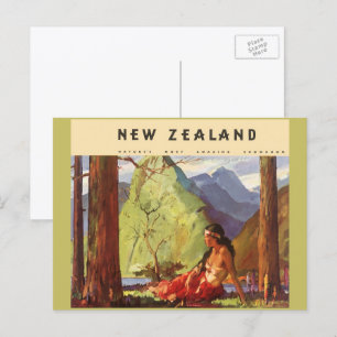 Vintage Travel, New Zealand Landscape Native Woman Postcard