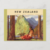 Vintage Travel, New Zealand Landscape Native Woman