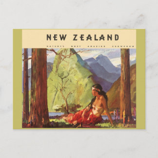 Vintage Travel, New Zealand Landscape Native Woman Postcard