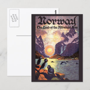 Vintage Travel, Norway Fjord Land of Midnight Sun Postcard