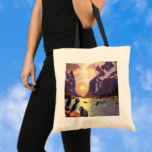 Vintage Travel, Norway Fjord Land of Midnight Sun Tote Bag