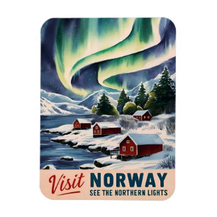 Vintage Travel Norway Northern Lights Retro Scenic Magnet