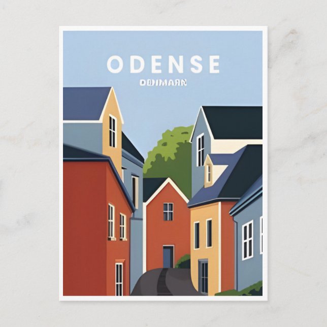 vintage travel Odense Denmark city houses Postcard (Front)