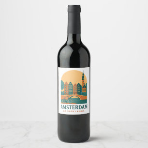 Vintage Travel of Amsterdam Netherlands Wine Label