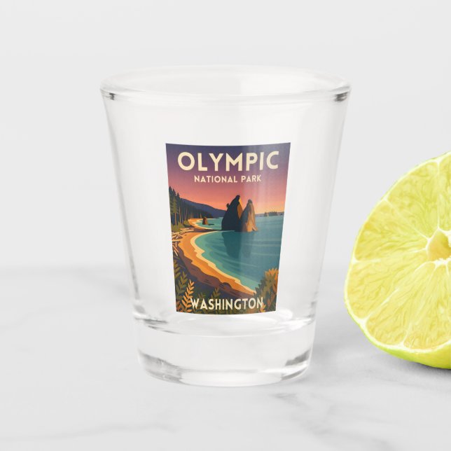 Vintage Travel Olympic National Park Washington Shot Glass (Front)