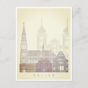 vintage travel Osijek Croatia city cathedral Postcard