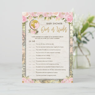 Vintage Travel Over or Under Baby Shower Game Card