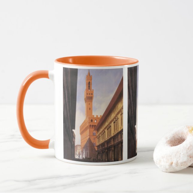 Vintage Travel, Palazzo Vecchio, Florence, Italy Mug (With Donut)