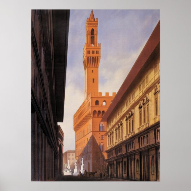 Vintage Travel, Palazzo Vecchio, Florence, Italy Poster (Front)