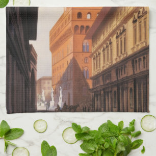 Vintage Travel, Palazzo Vecchio, Florence, Italy Tea Towel