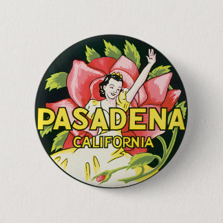 Vintage Travel, Pasadena California, Lady and Rose 6 Cm Round Badge