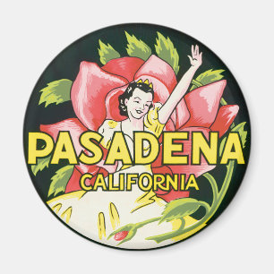 Vintage Travel, Pasadena California, Lady and Rose Magnet