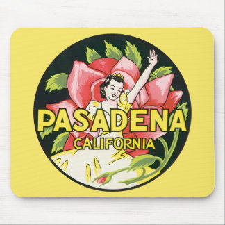 Vintage Travel, Pasadena California, Lady and Rose Mouse Pad