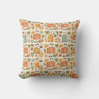Vintage Travel Pattern Vacation Adventure Cushion