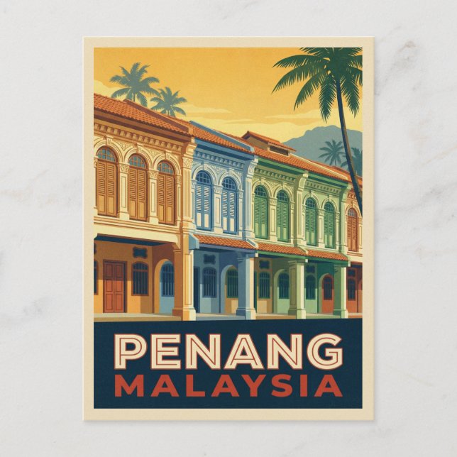 Vintage Travel Penang Malaysia Retro Scenic Postcard (Front)