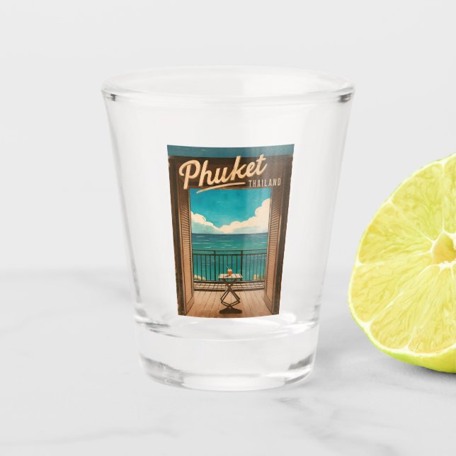 Vintage Travel Phuket Thailand Retro Scenic Shot Glass (Front)