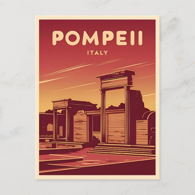 Vintage Travel Pompeii Italy Retro Graphic Postcard (Front)