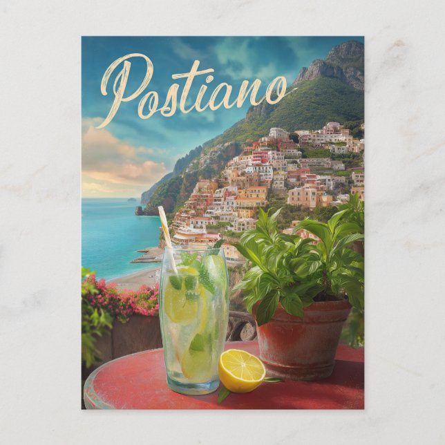 Vintage Travel Positano Italy Retro Scenic Postcard (Front)