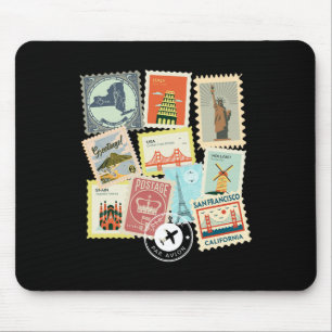 Vintage Travel Postage Stamps Vacation Philatelic Mouse Pad