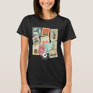 Vintage Travel Postage Stamps Vacation Philatelic  T-Shirt
