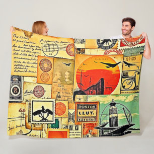 Vintage Travel Postcard Art Fleece Blanket