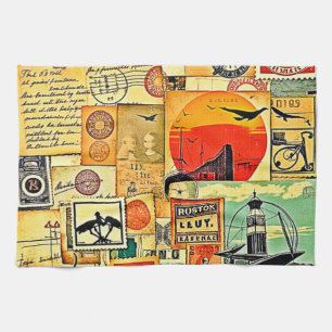 Vintage Travel Postcard Art Tea Towel