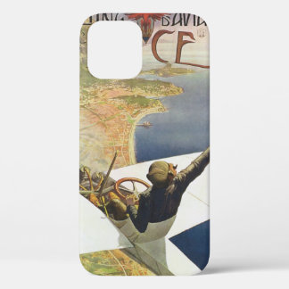 Vintage Travel Poster, Aeroplane over Nice France iPhone 12 Case